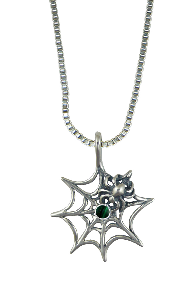 Sterling Silver Little Spider Weaving Pendant With Malachite